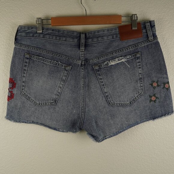 Lucky Brand Mid Rise Boyfriend‎ Denim Shorts 12/31 Floral Heart Embroidery - Picture 5 of 13
